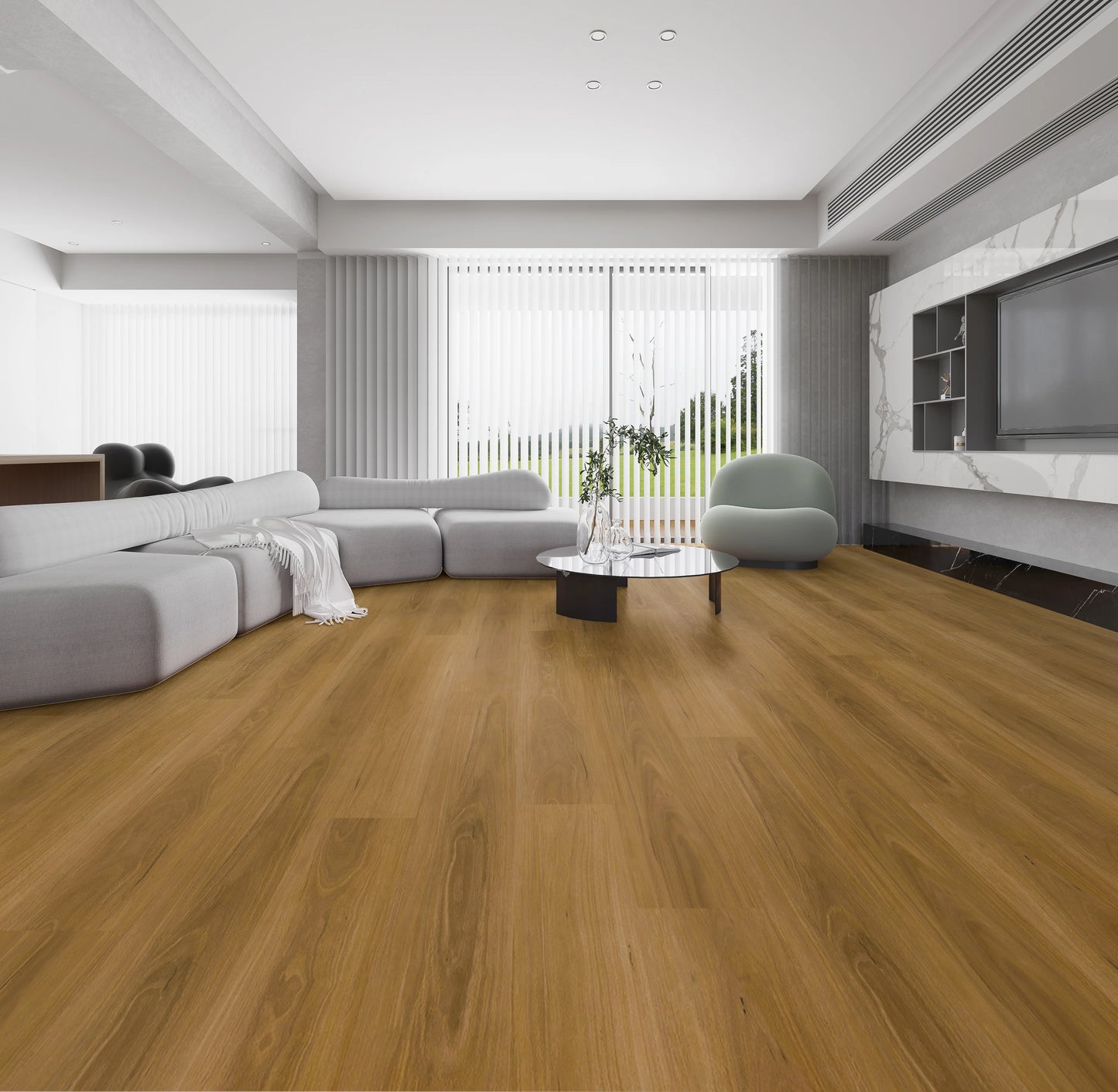 NFD Cascade Tully Luxury Vinyl Planks installed in a living room, wood-look flooring
