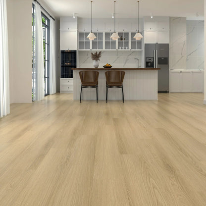 Kitchen with american oak lux grain 12mm laminate. 