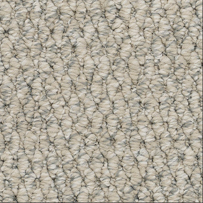 Close-up of textured beige carpet.
