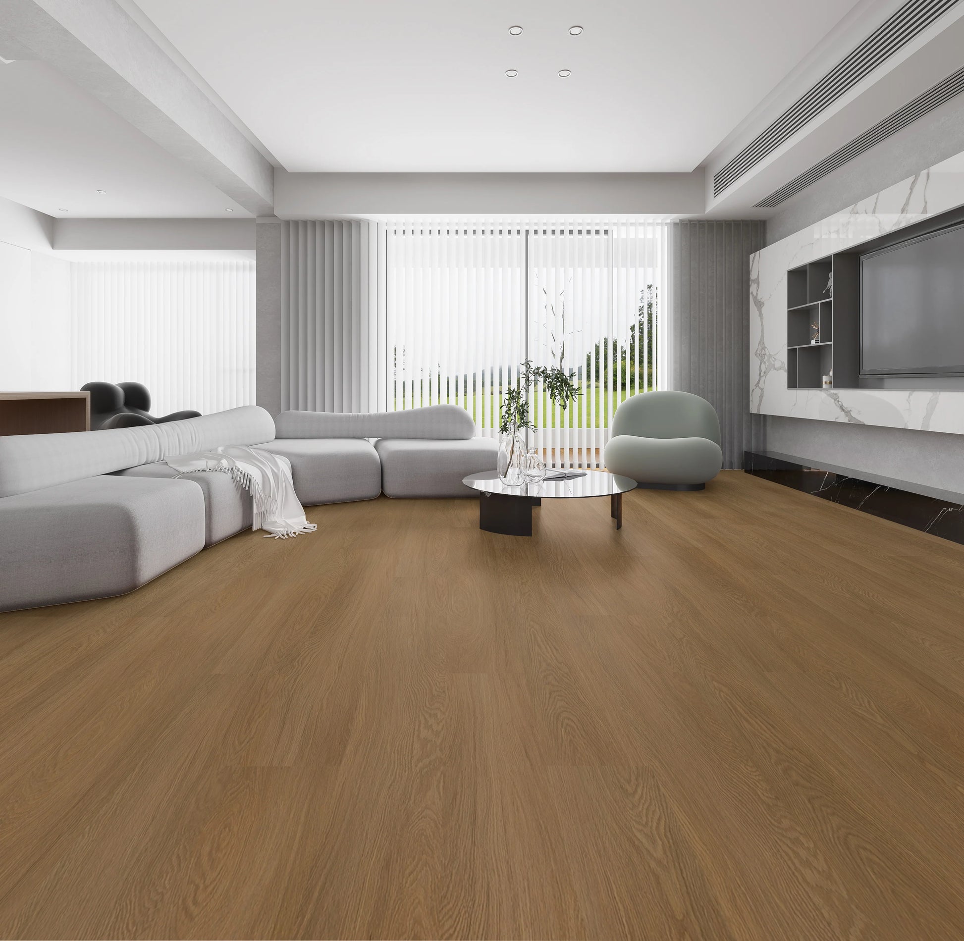 NFD Cascade Rawson Luxury Vinyl Plank flooring installed in living room, warm brown timber-look 