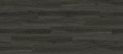 A close-up image of a vinyl plank with a black wood grain pattern. NFD Cascade in Teviot