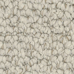 Detailed close-up of solution dyed nylon carpet featuring a chunky loop pile texture, ideal for living rooms and bedrooms.