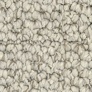Detailed close-up of solution dyed nylon carpet featuring a chunky loop pile texture, ideal for living rooms and bedrooms. colour mid beige.