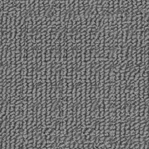 Sample swatch of Redbook Carpets Genesis loop-pile polypropylene carpet in Fossil, showing a textured light grey colour with a low looped square pattern.