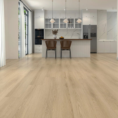 Kitchen with french oak lux grain 12mm laminate. 