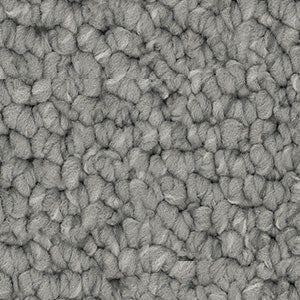 Detailed close-up of solution dyed nylon carpet featuring a chunky loop pile texture, ideal for living rooms and bedrooms. Light Grey