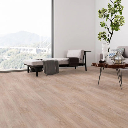 Living room with Ashwood, Illusions Vinyl Plank flooring by NFD. Natural timber look.