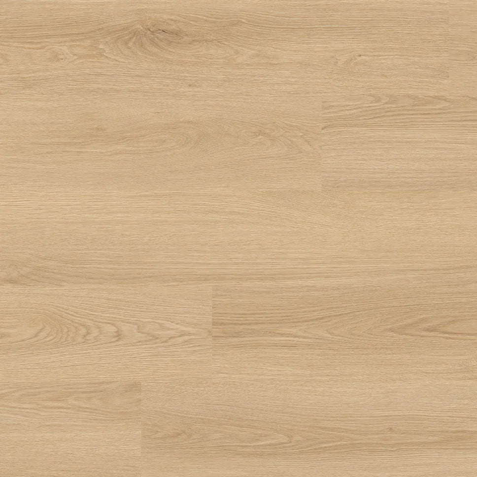 Light oak laminate flooring planks with a natural grain texture in warm beige and tan tones.
