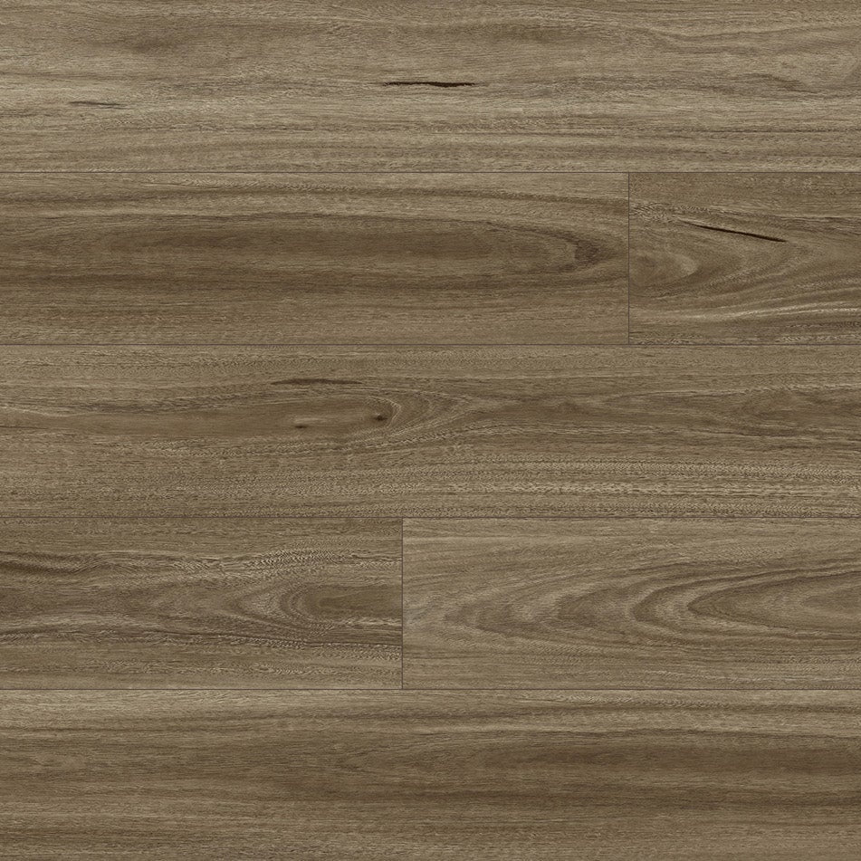 Wood-look laminate flooring with a brown and beige color scheme.