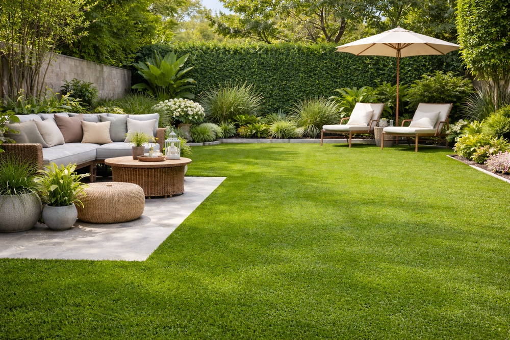 Create vibrant, natural-looking spaces with premium green wall panels and grass.