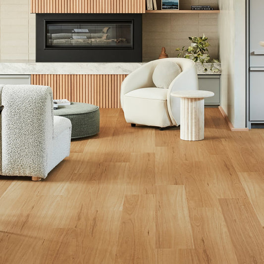 Modern living room with Polaris vinyl planks.
