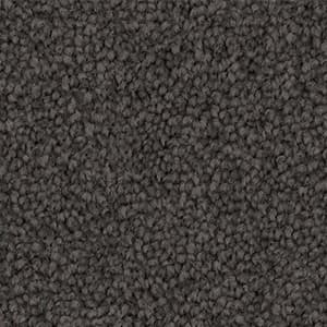 Close-up texture of Soft Sunrise triexta carpet fibres in dark grey