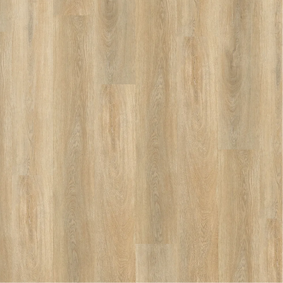 Sample of Flax Oak, light beige wood texture vinyl planks.
