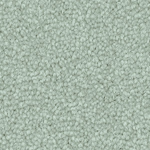 Close-up of Godfrey Hirst Inspirational Fresh Breeze triexta carpet sample showing soft cut pile twist texture in a light muted blue‑green tone.