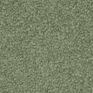 Close up of Godfrey Hirst Inspirational Greendale carpet sample showing soft cut pile twist triexta texture in a muted green‑grey tone.