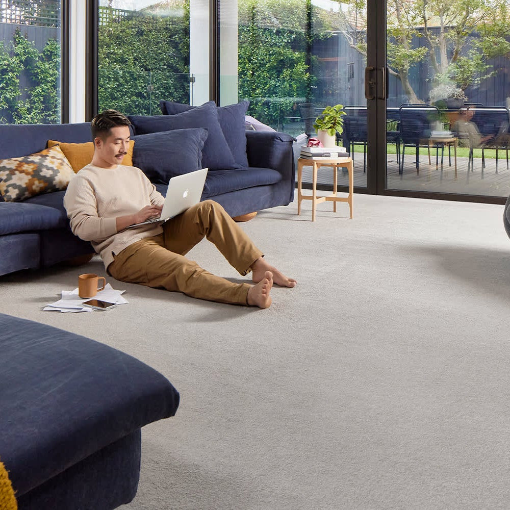 modern living room with light grey Godfrey Hirst carpet