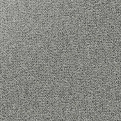 Close-up showing the chunky loop pile texture of solution dyed nylon carpet for family living spaces. Ash Grey